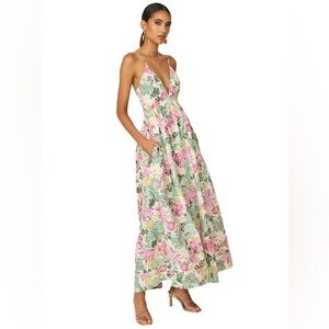 Line & Dot Eyelet White Pink Green Maxi Dress Small